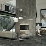 Stylish modern living room featuring minimalist design and rich textures for a luxurious feel.